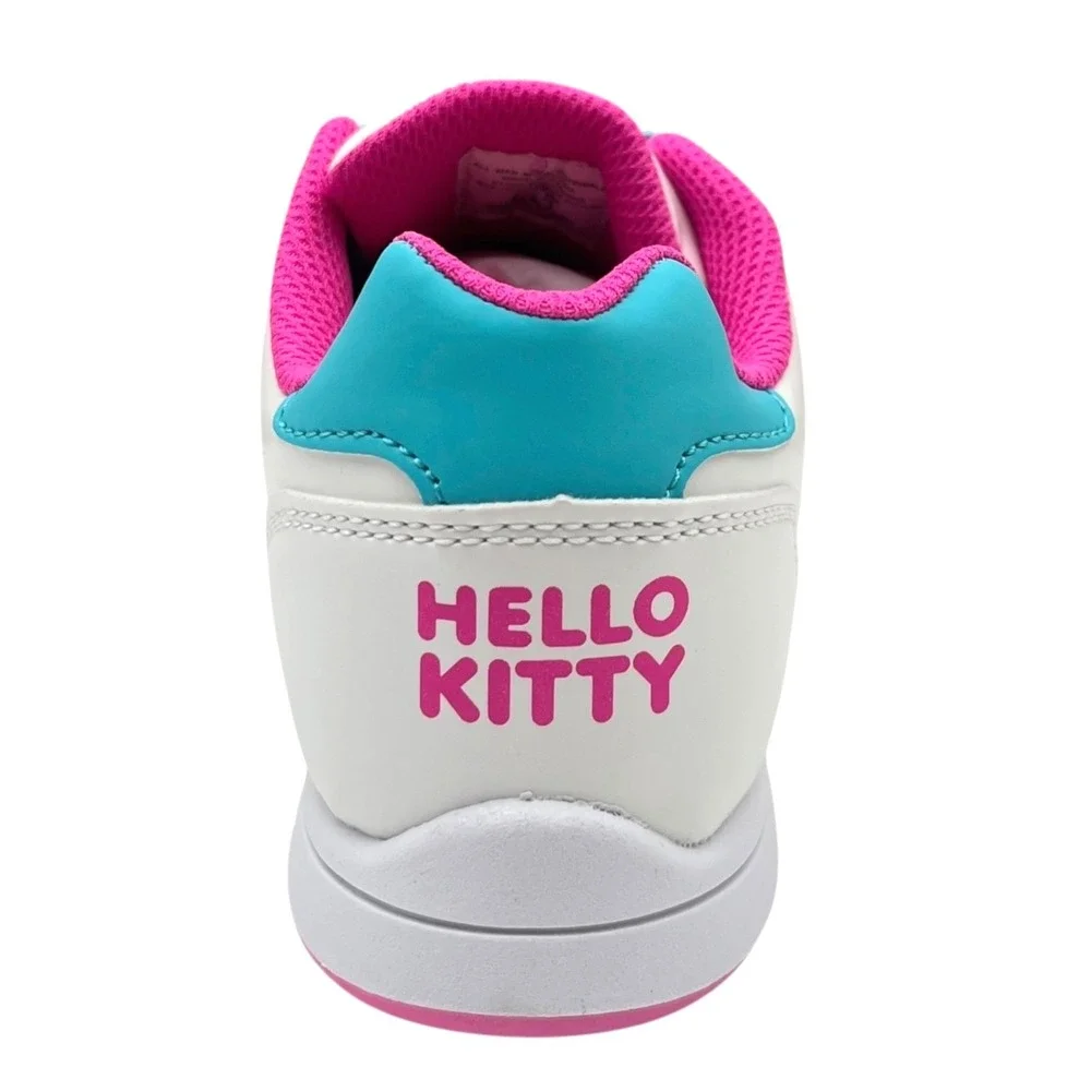 Hello Kitty Youth Big Girls Court Sneakers Size 3 White Aqua Pink Casual Lace-Up